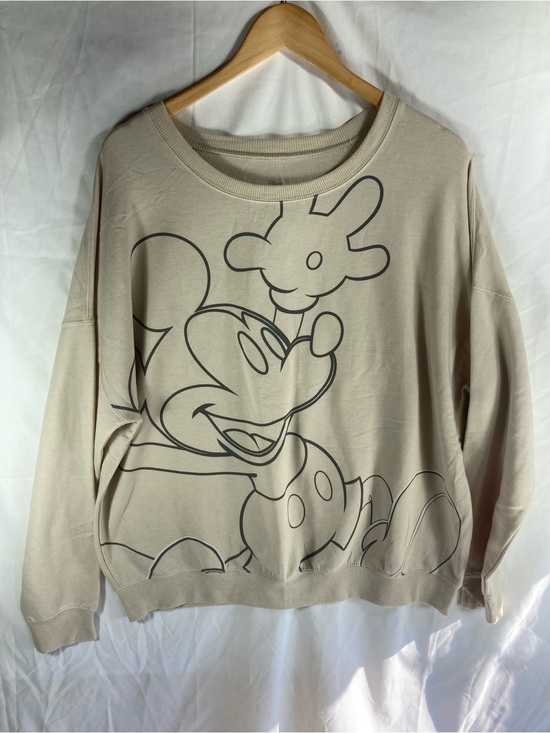 Disney Sweaters - Disney Beige Mickey Outline Crewneck off the shoulder Sweatshirt xL